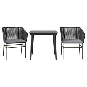 vidaXL Ensemble à manger de jardin et coussins 3 Pièces noir rotin verre