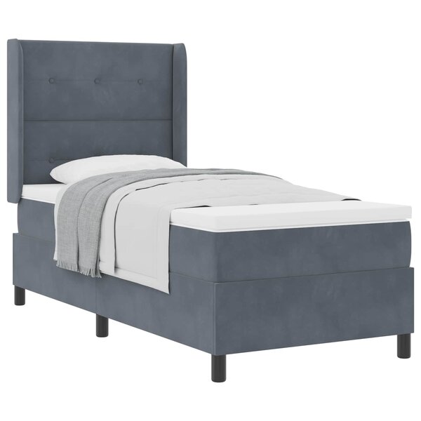 vidaXL Lit à ressorts avec matelas Gris foncé 100 x 200 cm Velours
