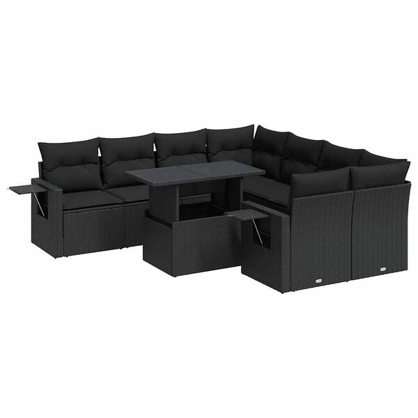 vidaXL Salon de jardin 9 Pièces avec coussins noir résine tressée