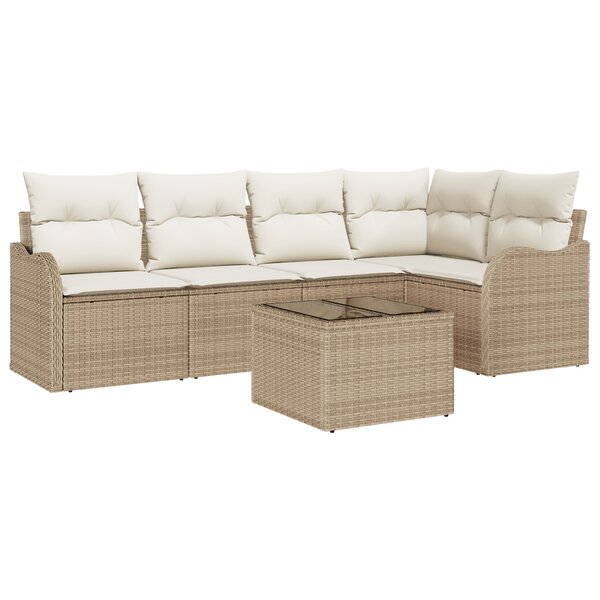 Ensemble de sofa de jardin de 6 pièces avec coussins en rotin poly brun