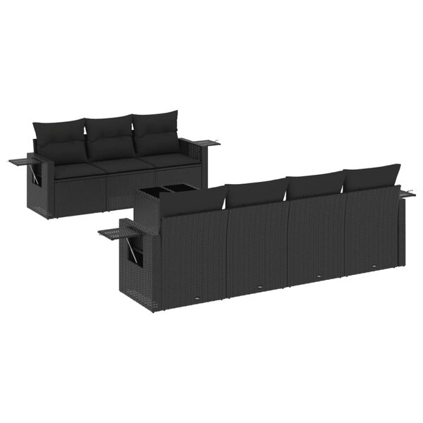 vidaXL Salon de jardin 8 Pièces avec coussins noir résine tressée