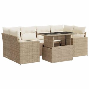 vidaXL Salon de jardin avec coussins 7 Pièces beige résine tressée