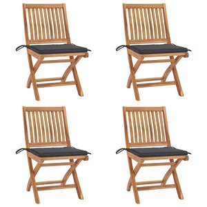 vidaXL Chaises pliables de jardin avec coussins lot de 4 Teck solide