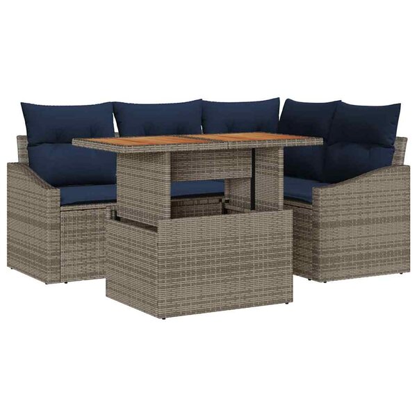 vidaXL Ensemble de canapé de jardin avec coussin 5 Pièces Gris polyrotin