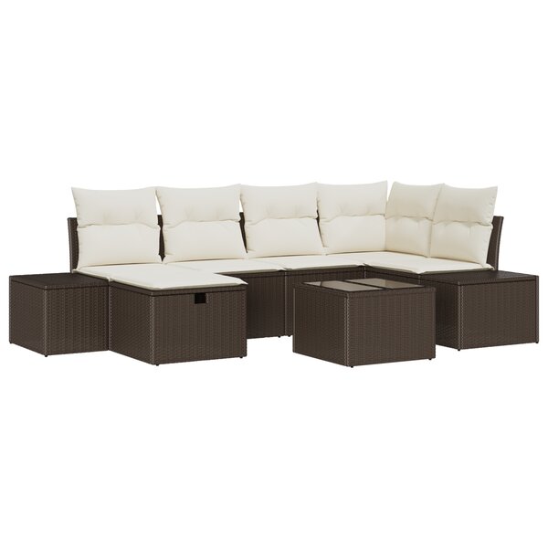 vidaXL Ensemble de Canapés de Jardin 7 pièces avec coussins marron en poly rattan