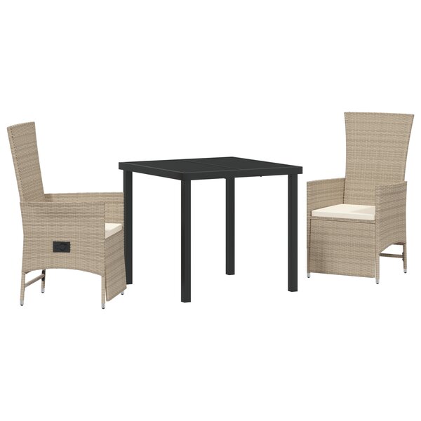 vidaXL Ensemble de salle à manger de jardin 3 pièces avec coussins  Beige poly rattan