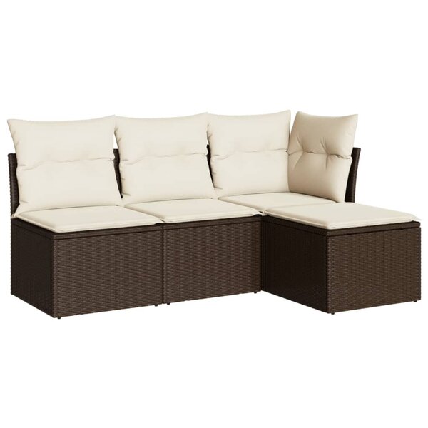vidaXL Salon de jardin 4 Pièces avec coussins marron résine tressée