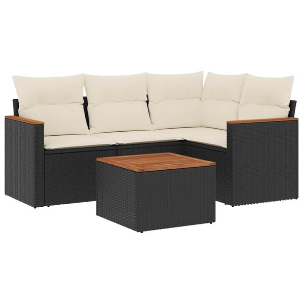 vidaXL Salon de jardin 5 Pièces avec coussins noir résine tressée