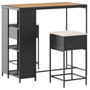 vidaXL Ensemble de bar de jardin 3 Pièces avec coussins noir poly rotin