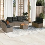 vidaXL Salon de jardin 9 Pièces avec coussins gris résine tressée