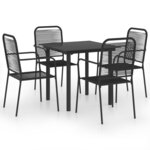 vidaXL Ensemble à manger de jardin 5 Pièces noir verre et acier