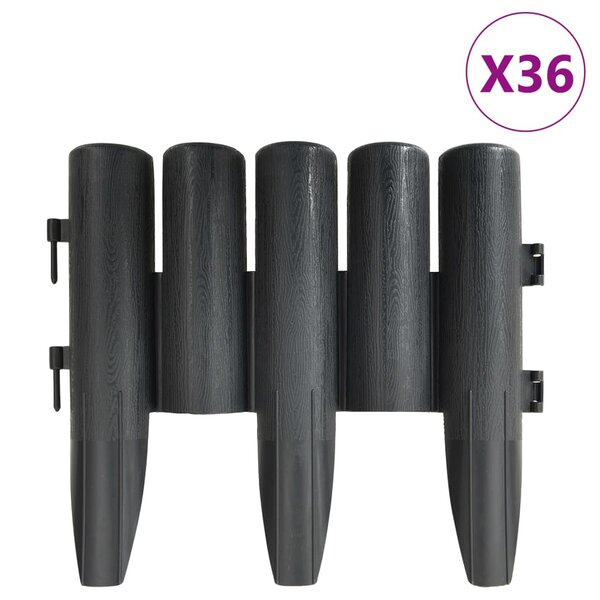 vidaXL Bordures de pelouse 36 Pièces Anthracite 10 m PP