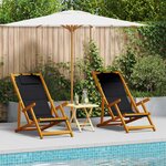 Chaises de plage pliantes vidaXL 2 Pièces Black Bois d'acacia massif & Textilène