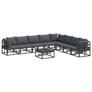 vidaXL Ensemble de canapé de jardin avec coussin 9 Pièces Noir Aluminium