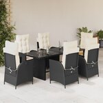 vidaXL Ensemble à manger de jardin coussins 7Pièces Noir Résine tressée