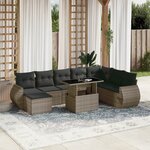 vidaXL Salon de jardin 9 Pièces avec coussins gris résine tressée
