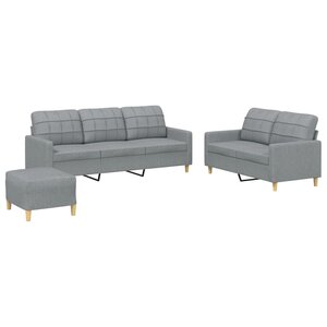 vidaXL Ensemble de canapés 3 Pièces avec coussins Gris clair Tissu