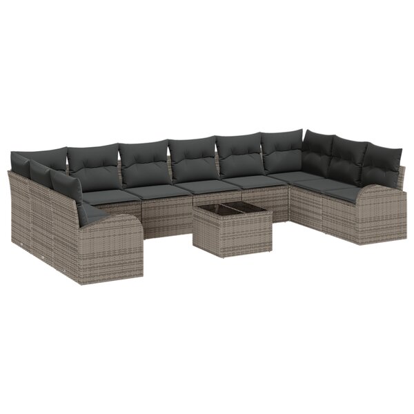 Ensemble de canapé de jardin 10 pièces avec coussins noir poly rotin