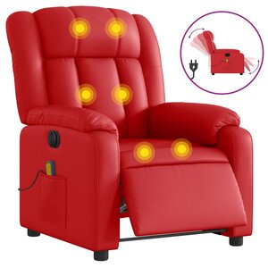 vidaXL Fauteuil de massage inclinable électrique rouge similicuir