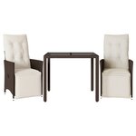 vidaXL Ensemble de bistro de jardin 3 Pièces coussins marron poly rotin