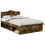 vidaXL Cadre de lit Chêne fumé 120 x 190 cm Bois de pin massif