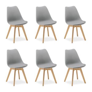 6 Chaises Grises avec Pieds en Bois