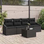 vidaXL Ensemble de Canapés de Jardin 5 Pièces avec Coussins Noir Poly Rattan