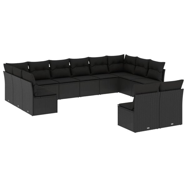 vidaXL Salon de jardin 12 Pièces avec coussins noir résine tressée