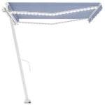 vidaXL Auvent manuel rétractable avec LED 450x350 cm Bleu et blanc