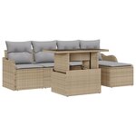 Ensemble de Canapé de Jardin 6 Pièces avec Coussins Beige Rattan