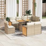 vidaXL Salon de jardin avec coussins 9 Pièces beige résine tressée acacia