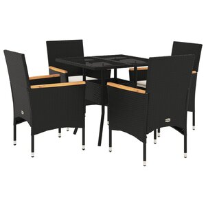 vidaXL Ensemble à manger de jardin et coussins 5 Pièces noir rotin verre
