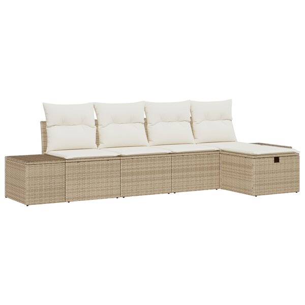 vidaXL Ensemble de Canapé de Jardin 5 pièces avec Coussins Beige Poly Rattan
