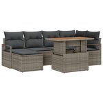 vidaXL Ensemble de Canapés de Jardin 7 Pièces avec Coussins Gris Poly Rattan