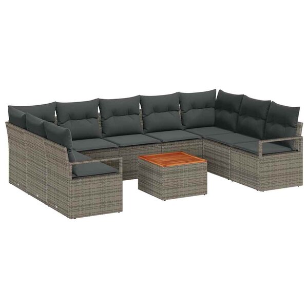 vidaXL Ensemble de canapé de jardin 10 Pièces Gris Poly rotin