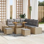 Ensemble de canapé de jardin de 8 pièces vidaXL avec coussins beige en poly rattan acacia