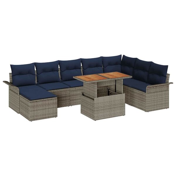 vidaXL Ensemble de canapé de jardin 9 Pièces Gris Poly rotin