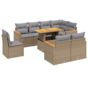 vidaXL Salon de jardin avec coussins 9 Pièces beige résine tressée