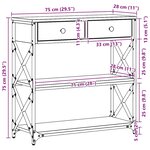 Table Console vidaXL Noir Chêne 75x28x75 cm Bois d'ingénierie et Acier