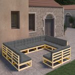 vidaXL Salon de jardin 11 Pièces avec coussins Bois de pin massif