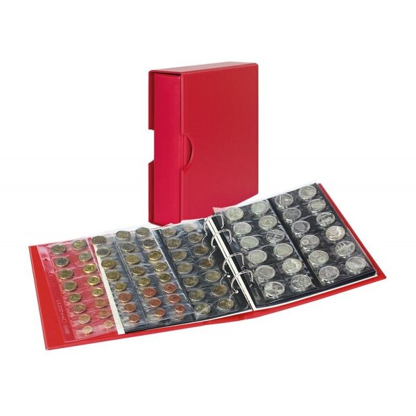 Album Publica M Color Lindner pour ranger 300 monnaies de collection. Couleur - Rouge BERRY
