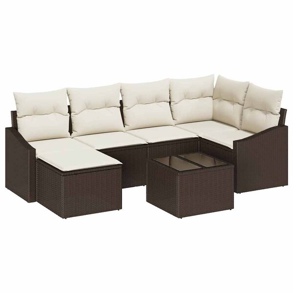 vidaXL Ensemble de salle à manger pour jardin 7 Pièces Marron  Crème
