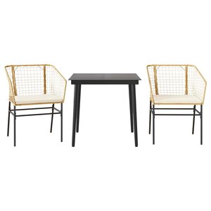 vidaXL Ensemble à manger jardin coussins 3Pièces marron poly rotin verre