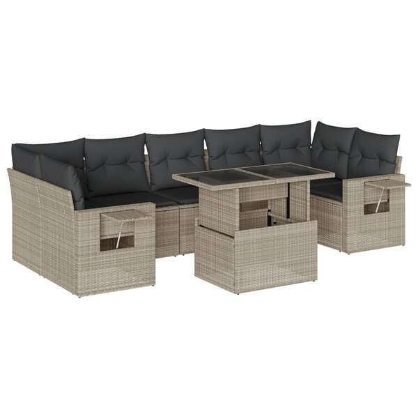 vidaXL Salon de jardin 8 Pièces avec coussins gris clair résine tressée