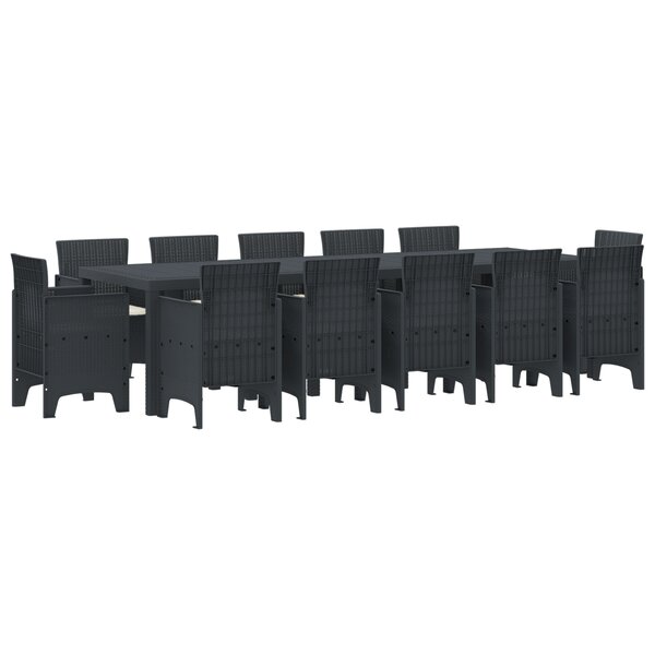 Ensemble de salle à manger de jardin 13 pièces avec coussins en poly rattan anthracite