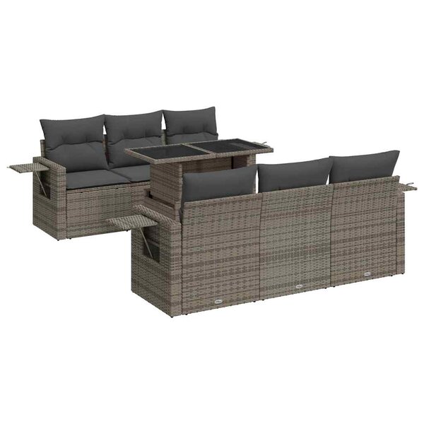 vidaXL Salon de jardin avec coussins 7 Pièces gris résine tressée