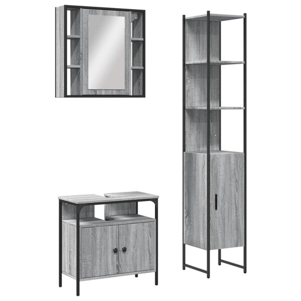 vidaXL Ensemble d'armoires de salle de bain 3 Pièces sonoma gris