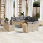vidaXL Salon de jardin et coussins 12 Pièces mélange beige résine tressée