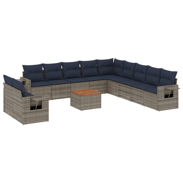 vidaXL Salon de jardin avec coussins 12 Pièces gris résine tressée