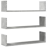 vidaXL Étagères murales 3 Pièces gris béton 80x18x18 cm bois d'ingénierie